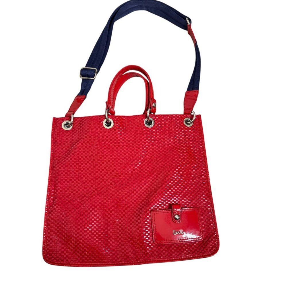 Dolce & Gabbana Red Patent Leather Woven Tote Bag Archive‎
